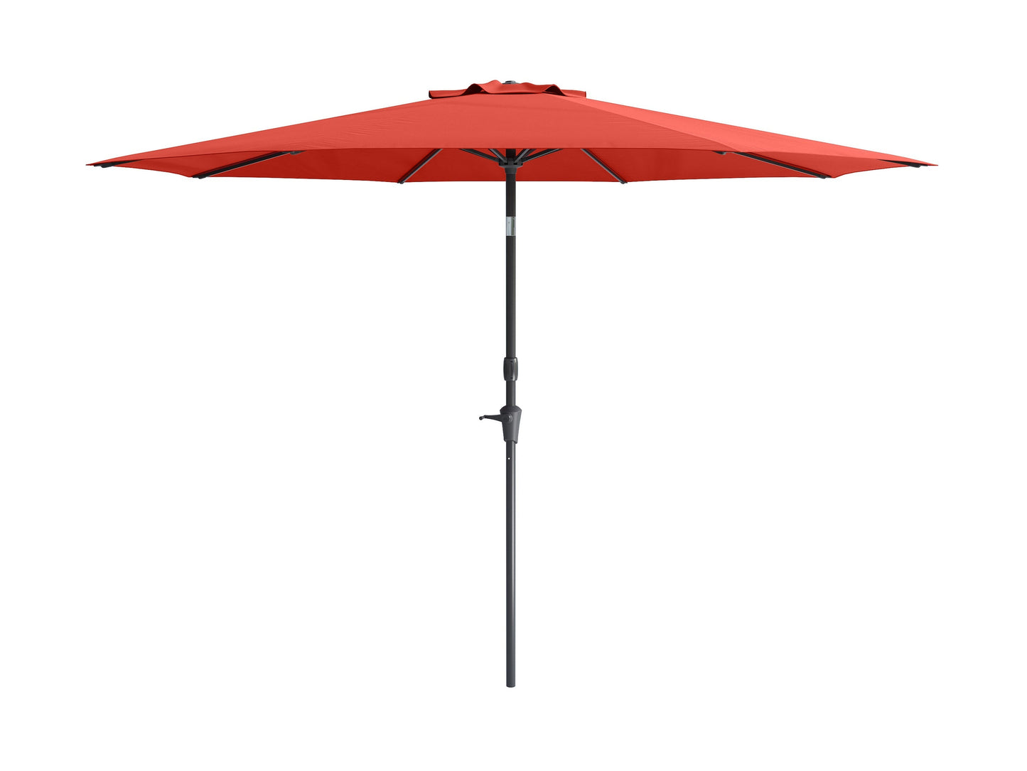 Crimson red 10ft wind-resistant patio umbrella with sturdy aluminum pole, UV-resistant fabric, and easy crank lift. Ideal for outdoor seating areas, providing ample shade and weather protection.