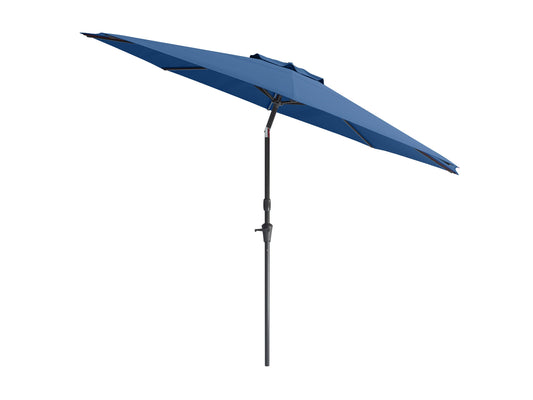 10ft wind-resistant cobalt blue patio umbrella with sturdy aluminum frame, UV protection fabric, and easy crank lift system for outdoor use.