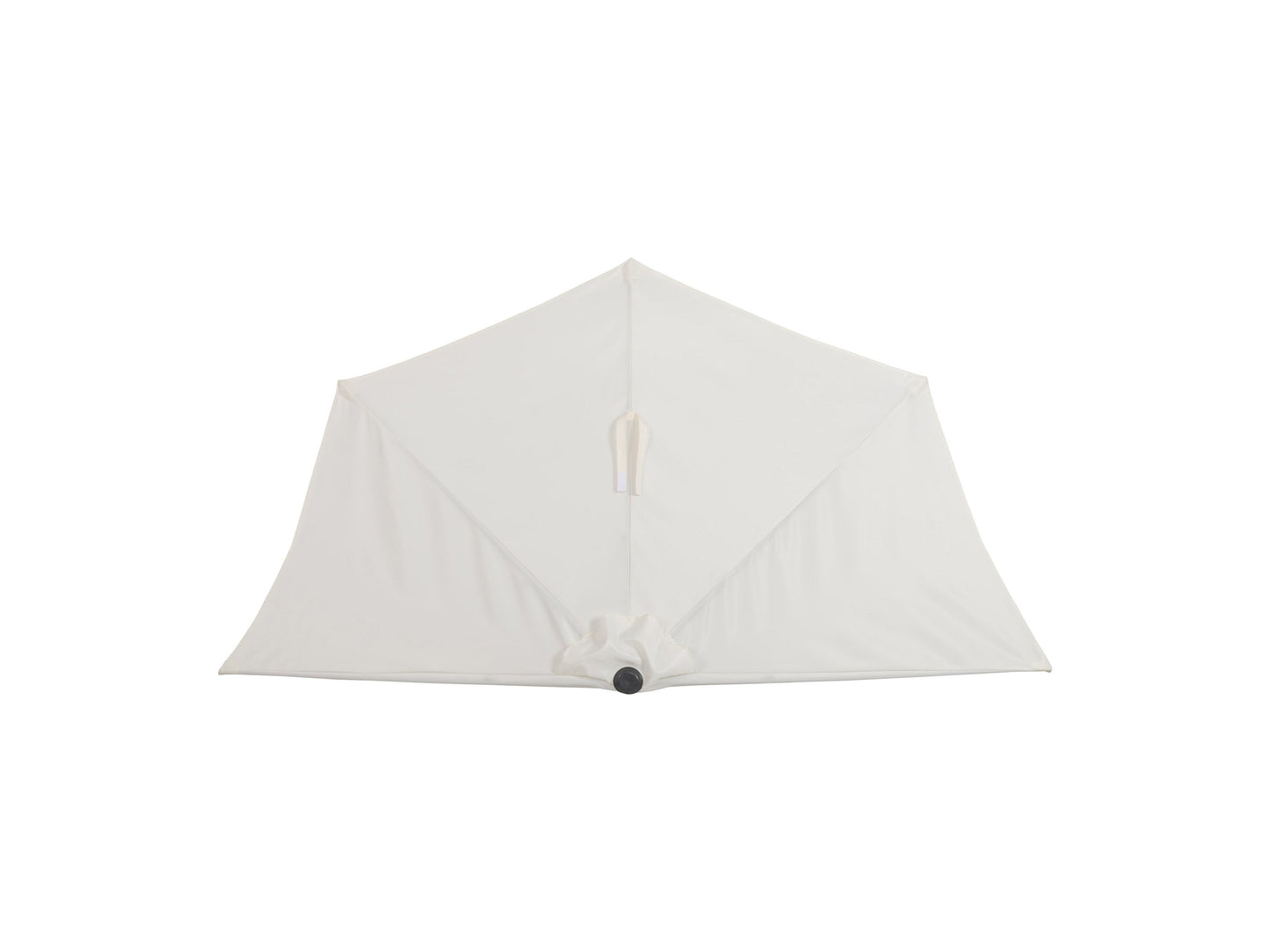 Off-white 8.5ft half umbrella with sturdy aluminum frame, UV-resistant canopy, and crank handle for easy opening. Ideal for patios and small outdoor spaces, providing shade and weather protection.