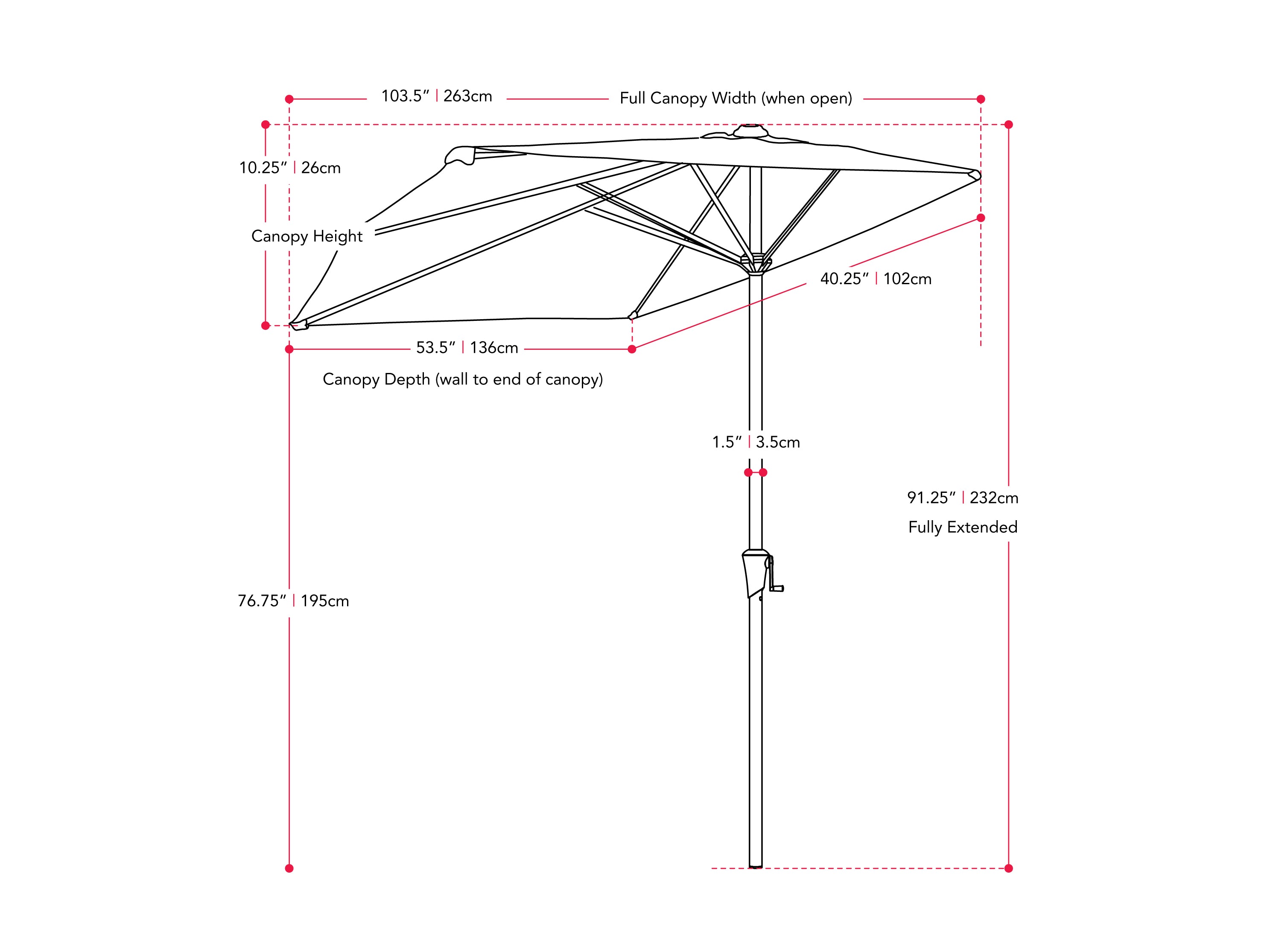 Off-white 8.5ft half umbrella with sturdy aluminum frame, UV-resistant canopy, and crank handle for easy opening. Ideal for patios and small outdoor spaces, providing shade and weather protection.