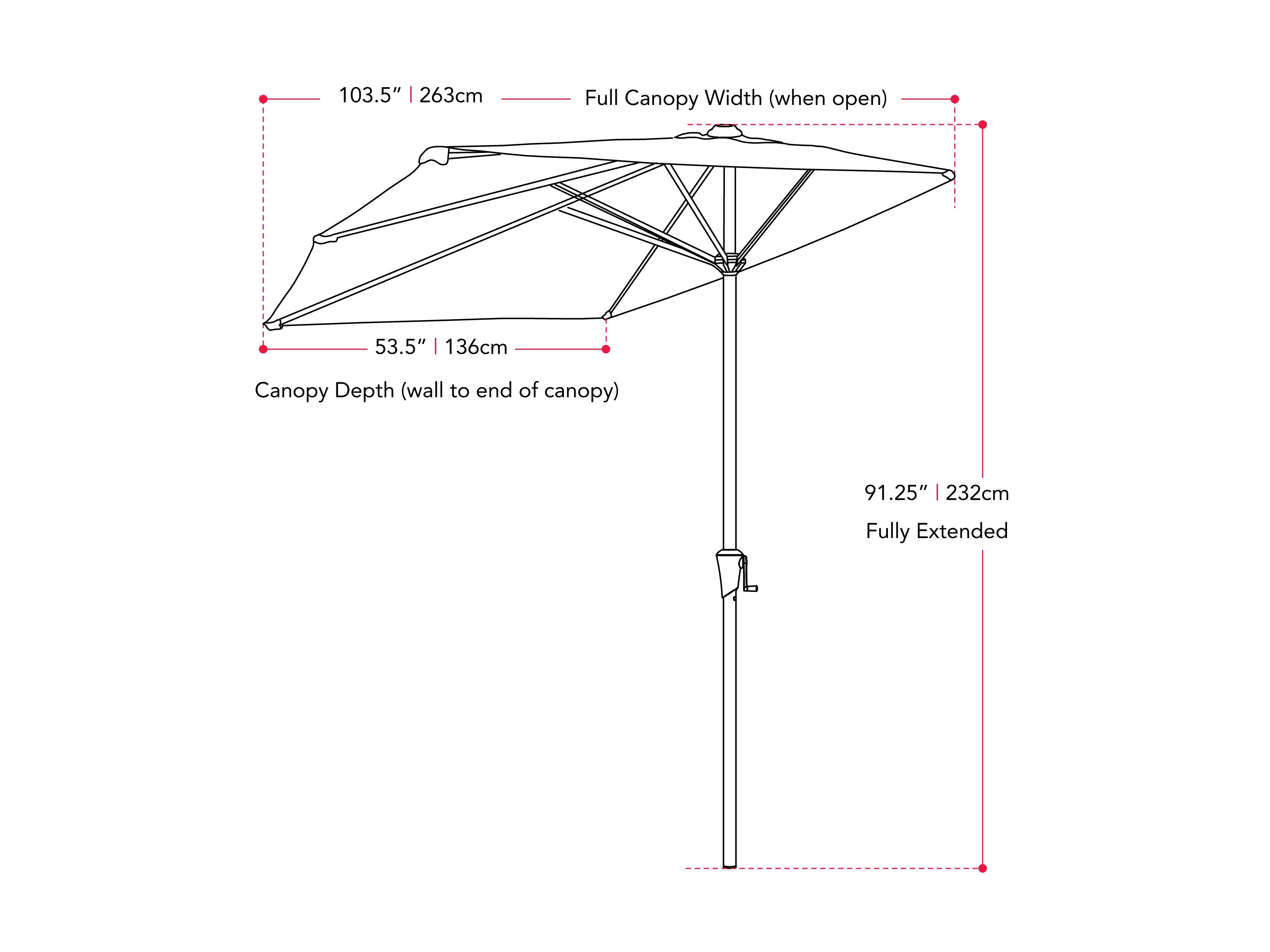 Off-white 8.5ft half umbrella with sturdy aluminum frame, UV-resistant canopy, and crank handle for easy opening. Ideal for patios and small outdoor spaces, providing shade and weather protection.