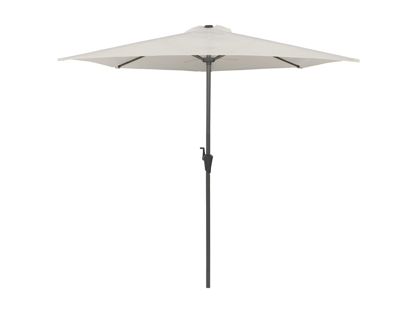 Off-white 8.5ft half umbrella with sturdy aluminum frame, UV-resistant canopy, and crank handle for easy opening. Ideal for patios and small outdoor spaces, providing shade and weather protection.