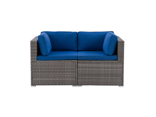 blended grey weave and oxford blue Outdoor Loveseat, 2pc Parksville Collection product image by CorLiving#color_blended-grey-weave-and-oxford-blue