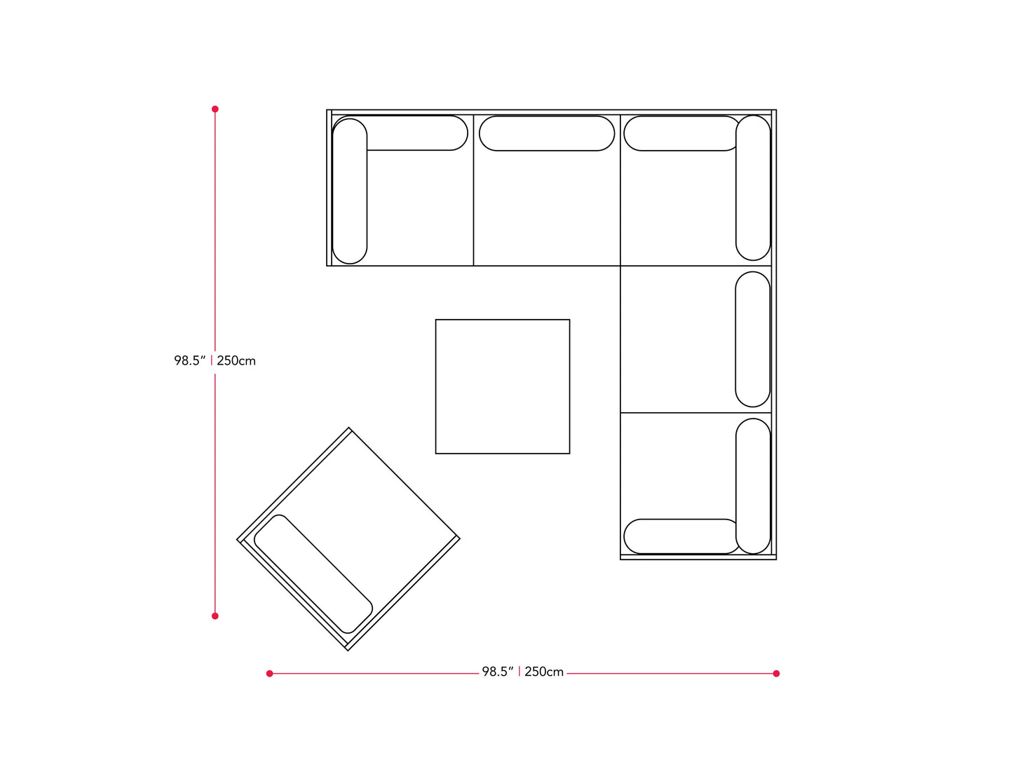 Black and grey L-shaped outdoor patio sectional, 7-piece set with weather-resistant cushions, sleek aluminum frame, and modern design perfect for garden or deck seating.