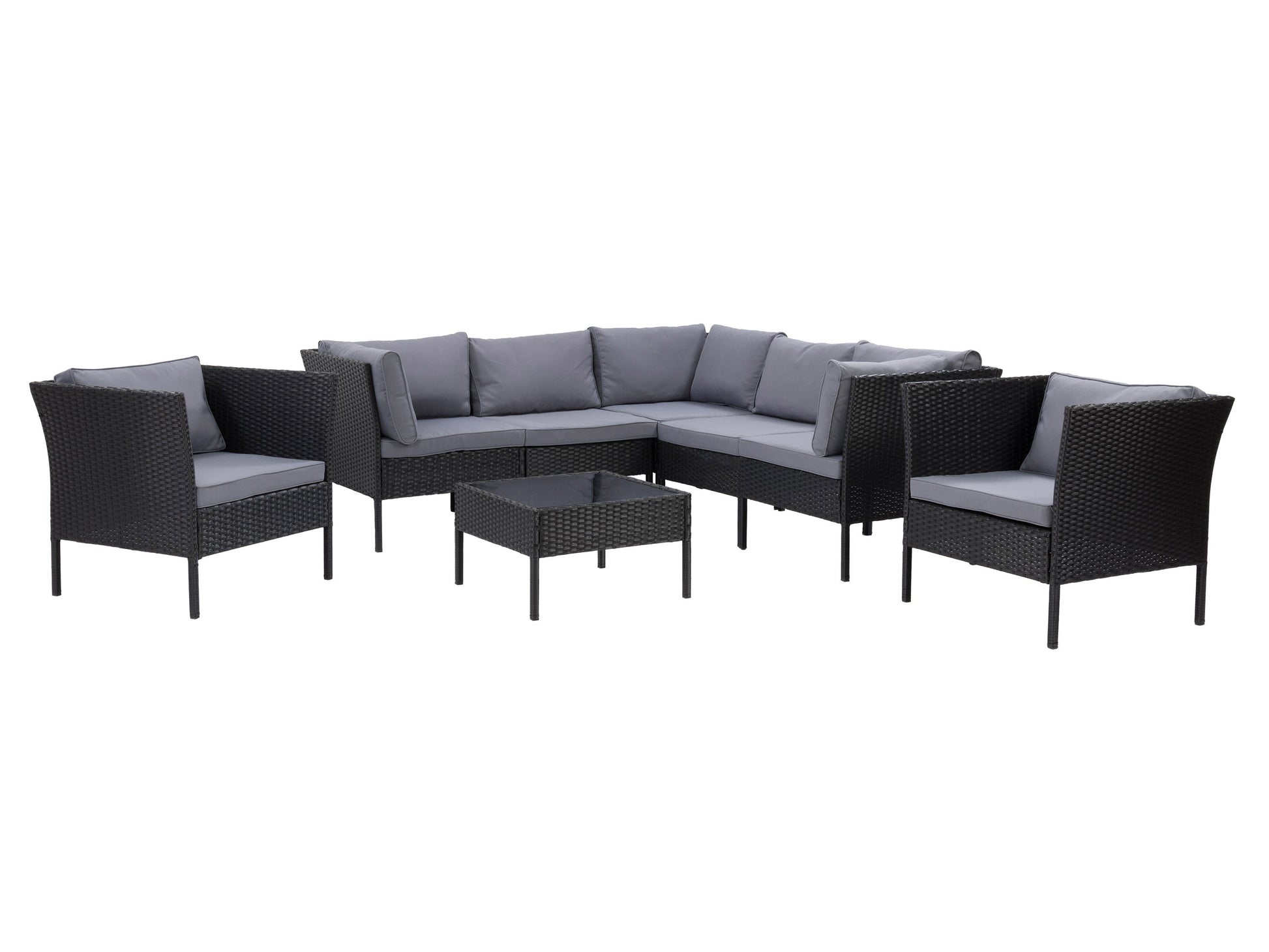 **Alt Tag:**

"8-piece black and grey L-shaped outdoor patio sectional with plush cushions, sleek metal frame, and weather-resistant fabric, perfect for modern outdoor lounging and entertaining."