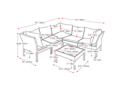 Grey and blue patio sectional set, 6 pieces, featuring weather-resistant wicker, plush cushions, and a modern design ideal for outdoor lounging and entertaining.