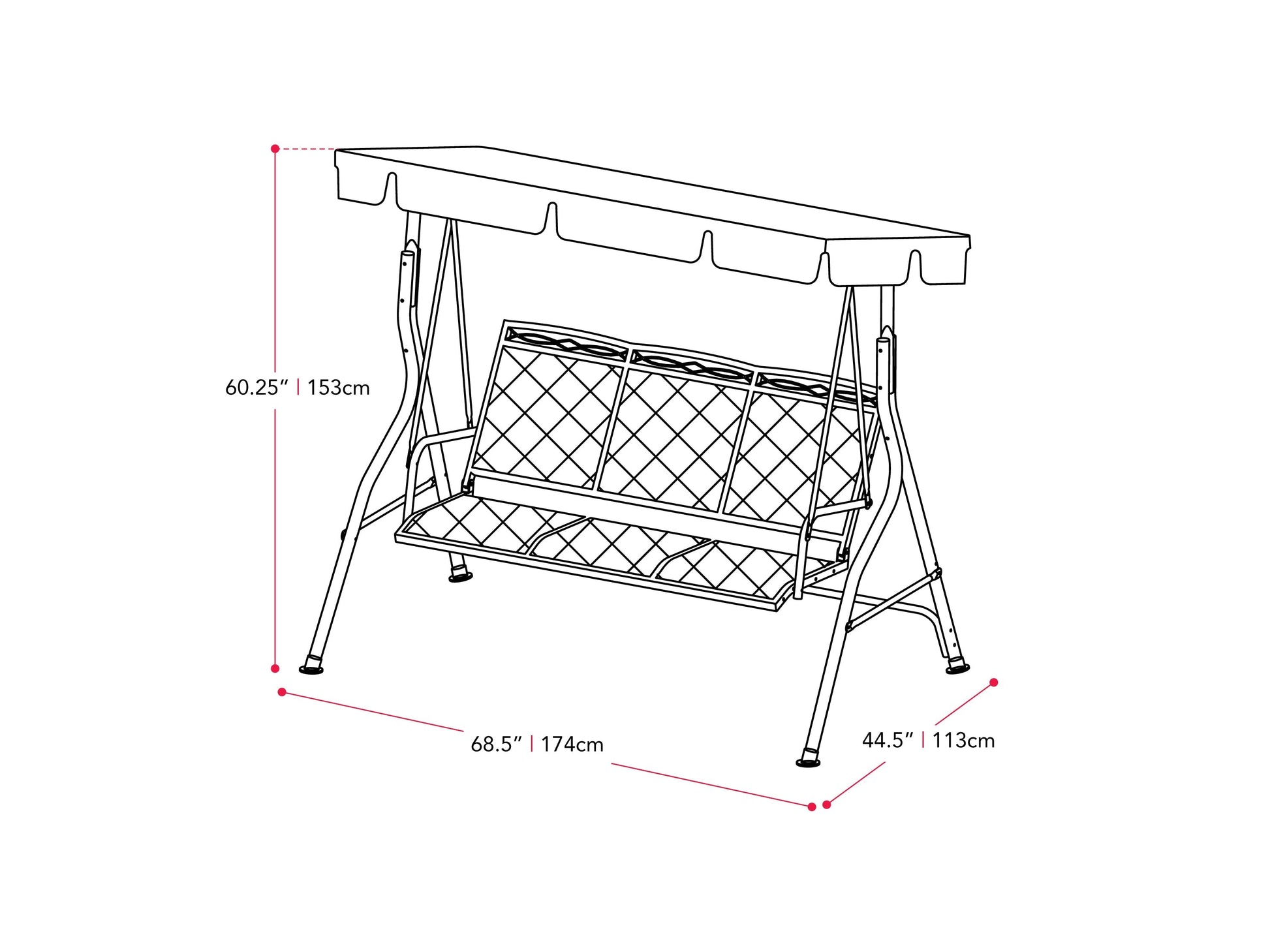 Grey patio swing with canopy, featuring a sturdy metal frame, comfortable cushioned seats, and weather-resistant fabric. Ideal for outdoor relaxation in gardens, patios, or backyards.