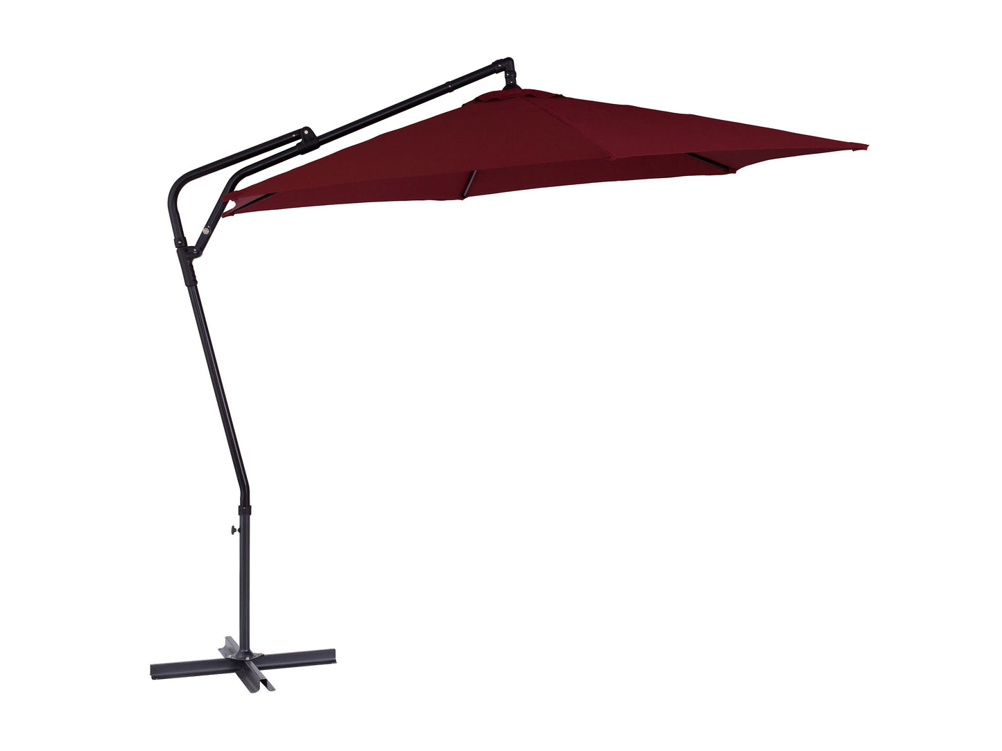 Wine red 10ft cantilever patio umbrella with tilting feature, sturdy aluminum frame, and UV-resistant fabric, providing ample shade for outdoor seating areas.