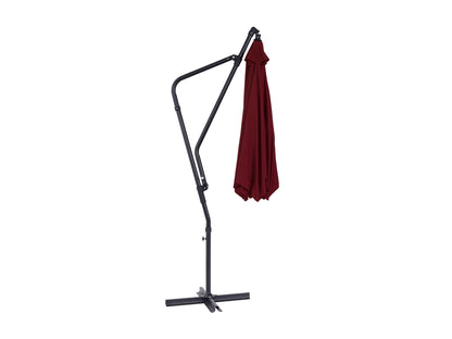 Wine red 10ft cantilever patio umbrella with tilting feature, sturdy aluminum frame, and UV-resistant fabric, providing ample shade for outdoor seating areas.