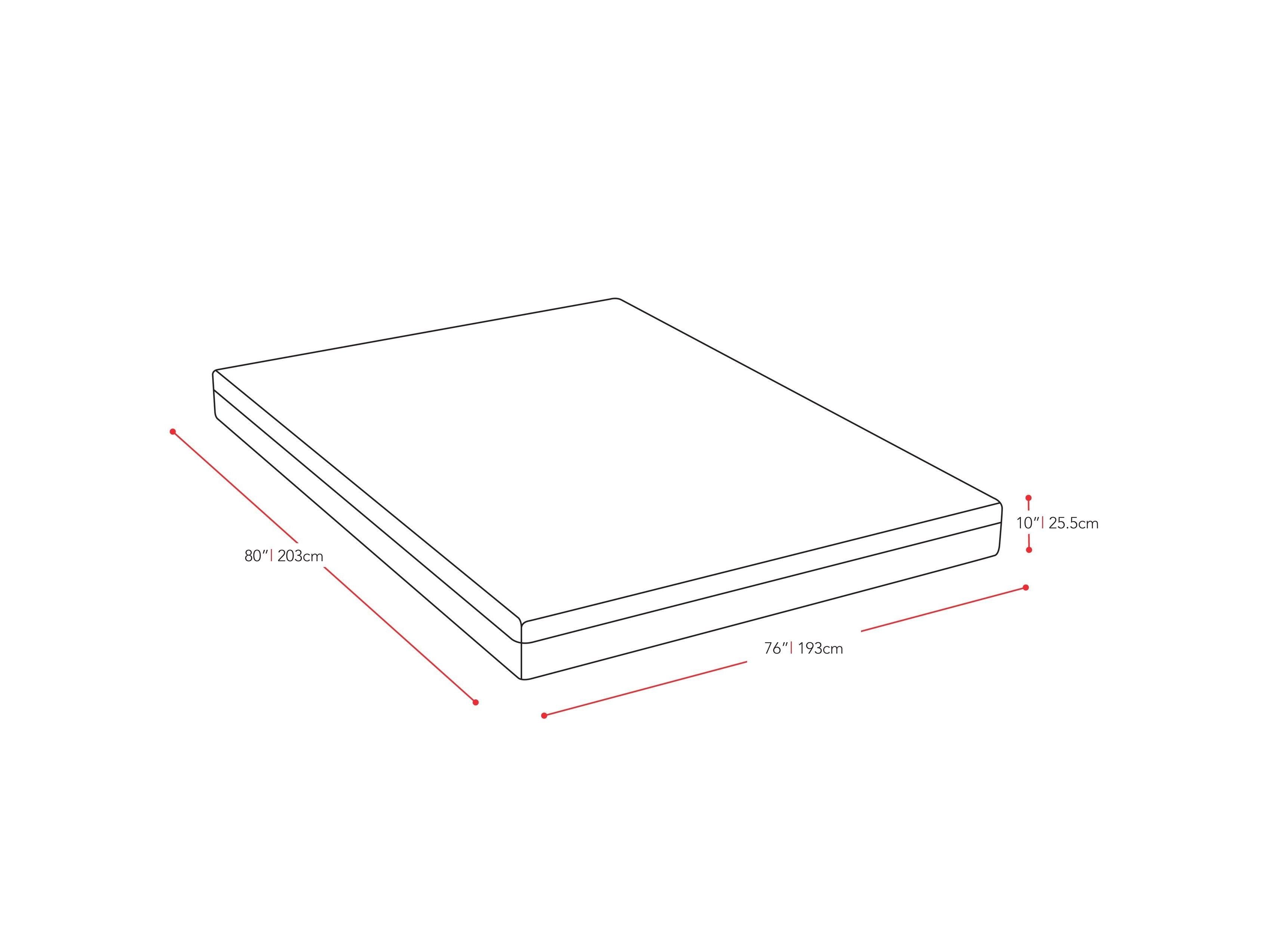 Memory Foam Mattress, King 10" measurements diagram by CorLiving