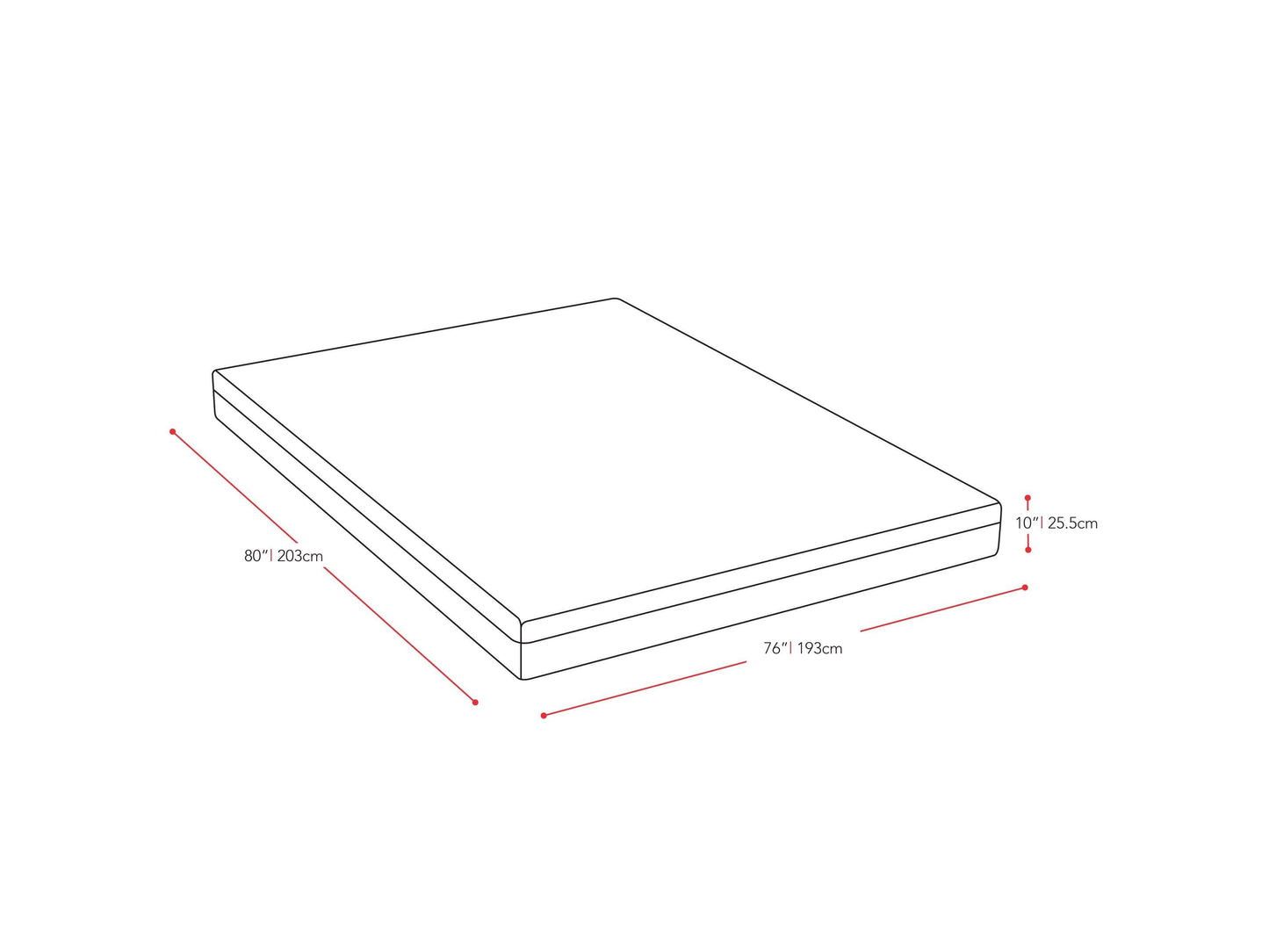 Memory Foam Mattress, King 10" measurements diagram by CorLiving