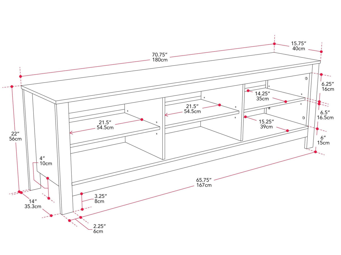 Black media console with sleek design, supports TVs up to 85 inches, features two spacious cabinets, open shelving for electronics, and cable management system. Matte black finish with modern metal handles.