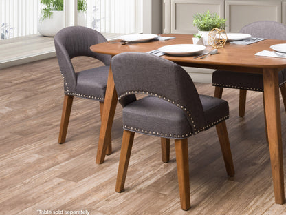 Dark grey mid-century dining chairs set of 2 with wooden legs, upholstered seats, and curved backrests, ideal for modern dining rooms and kitchens.