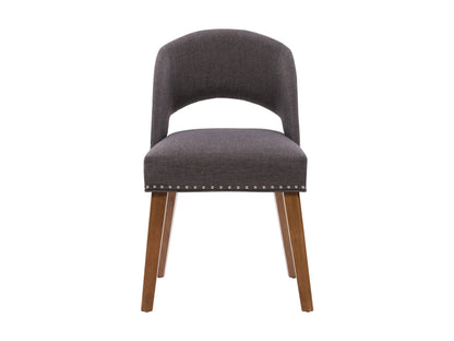 Dark grey mid-century dining chairs set of 2 with wooden legs, upholstered seats, and curved backrests, ideal for modern dining rooms and kitchens.