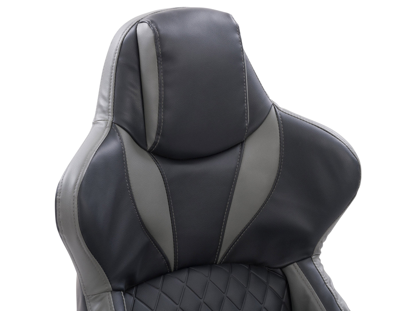 Black and grey gaming reclining chair with ergonomic design, padded armrests, adjustable headrest, and lumbar support. Made from high-quality faux leather and mesh fabric for breathability and comfort.