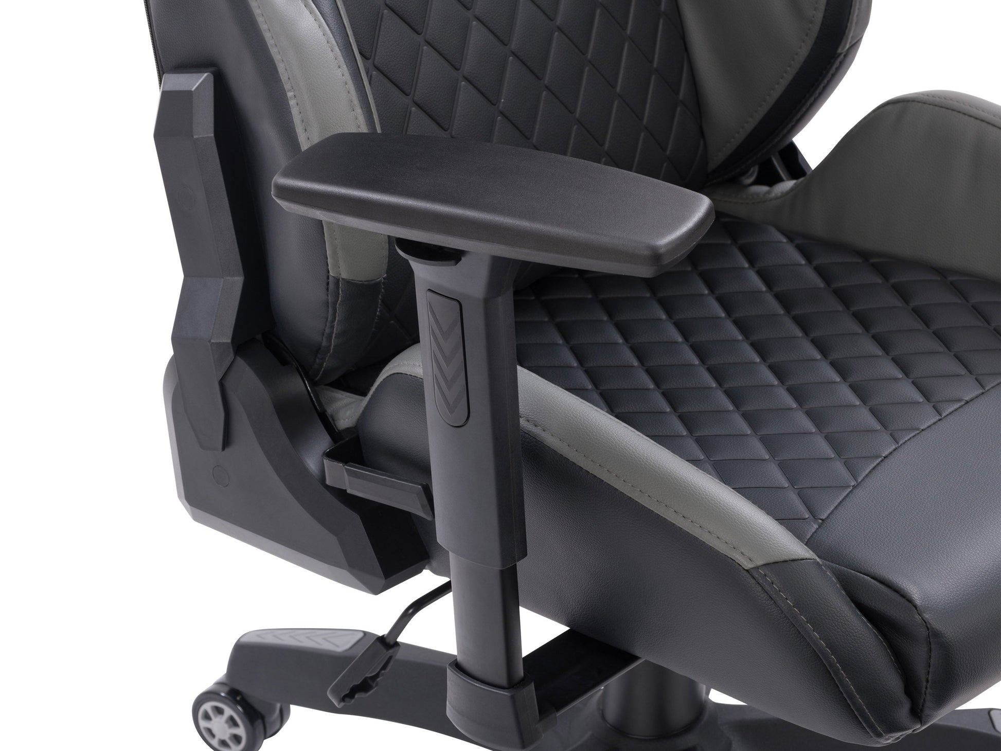 Black and grey gaming reclining chair with ergonomic design, padded armrests, adjustable headrest, and lumbar support. Made from high-quality faux leather and mesh fabric for breathability and comfort.