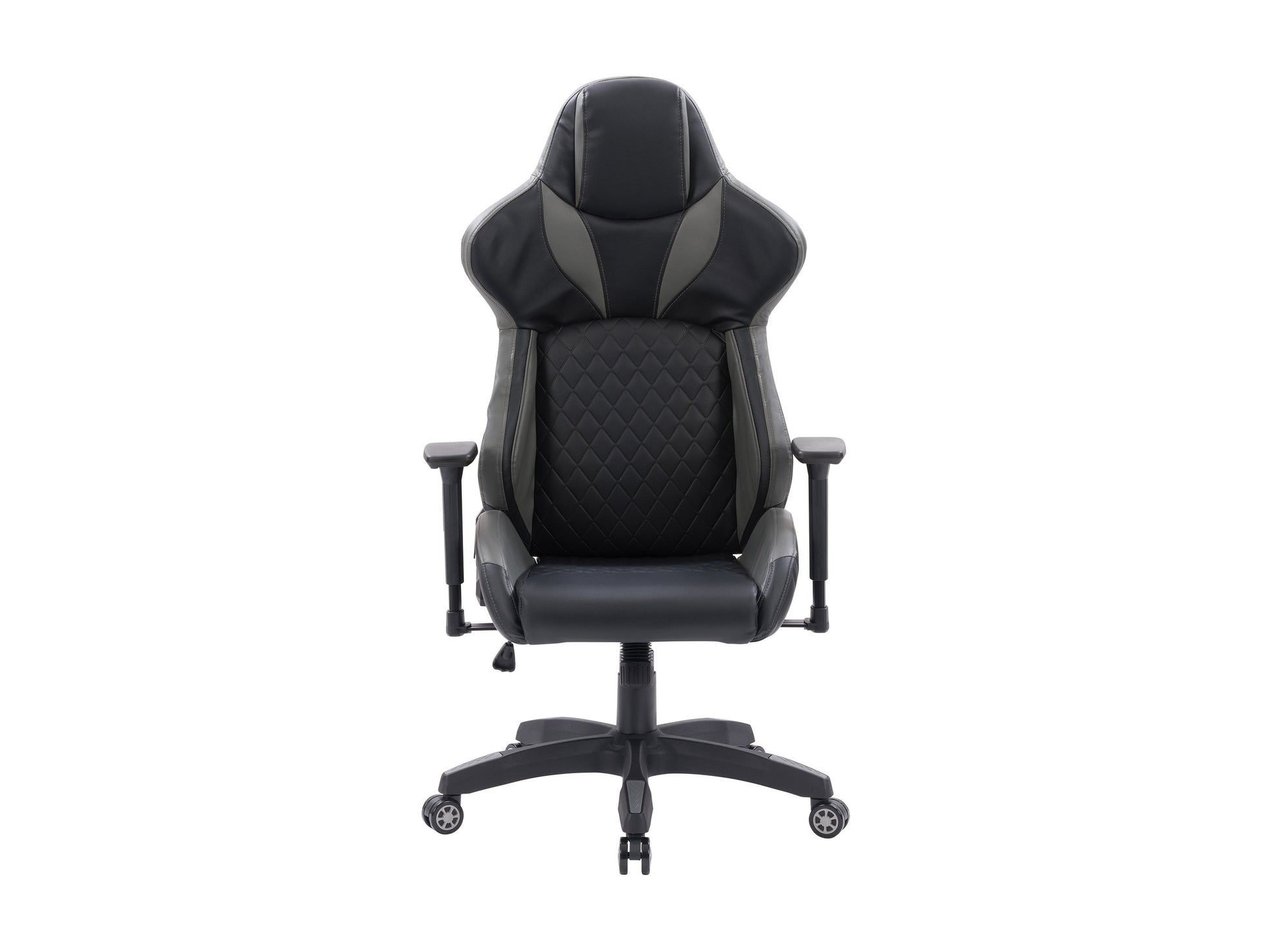 Black and grey gaming reclining chair with ergonomic design, padded armrests, adjustable headrest, and lumbar support. Made from high-quality faux leather and mesh fabric for breathability and comfort.