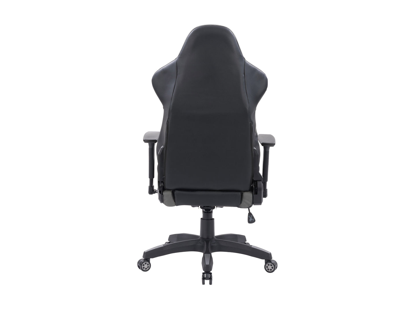 Black and grey gaming reclining chair with ergonomic design, padded armrests, adjustable headrest, and lumbar support. Made from high-quality faux leather and mesh fabric for breathability and comfort.