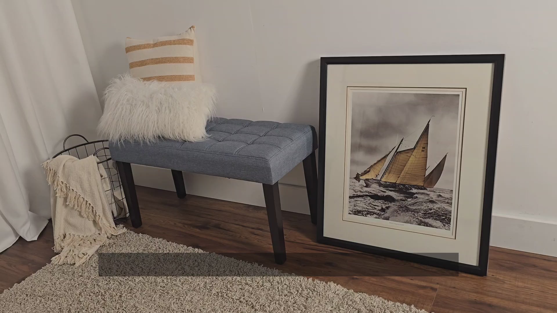 Load video: California Grey Entryway Bench Product Video