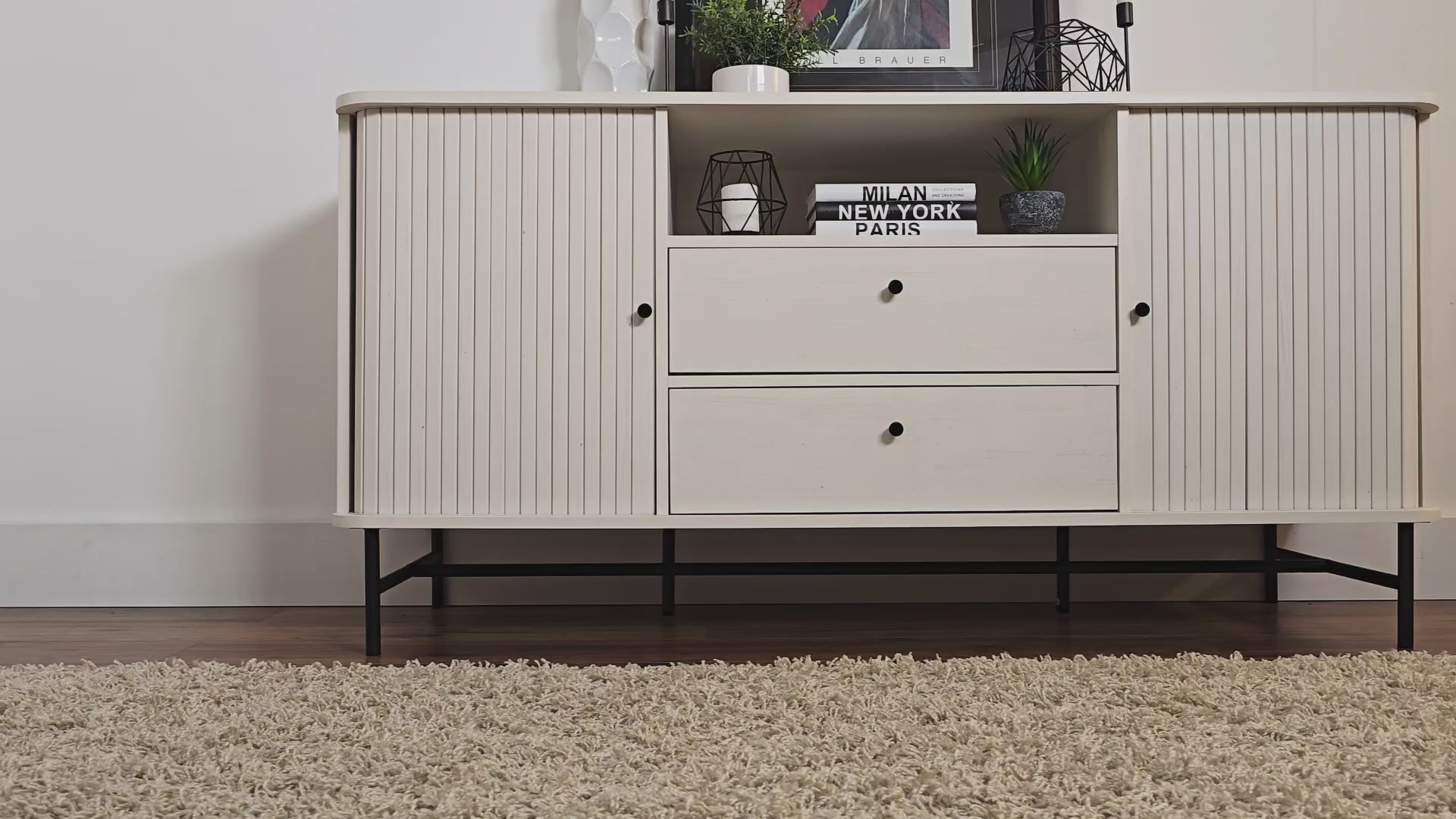 Load video: Hikari White Curved Sideboard Product Video