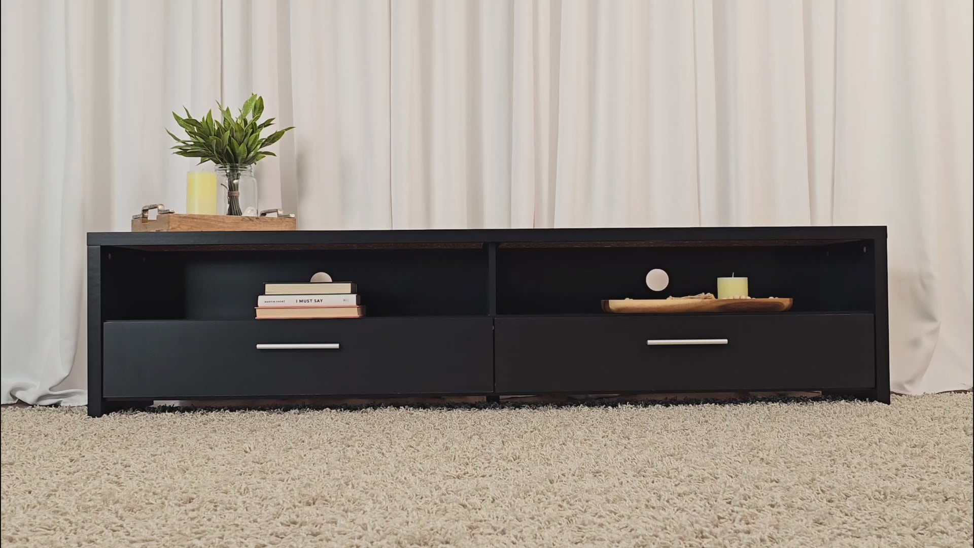 Load video: Fernbrook Black TV Stand, TVs up to 95&quot; Product Video