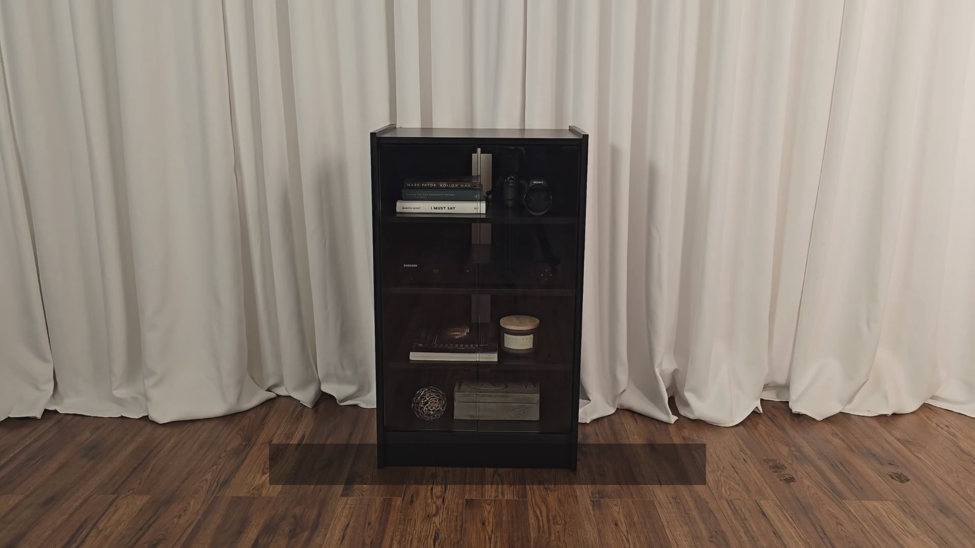 Load video: Cranley Media Storage Cabinet with Doors, 21&quot; Product Video