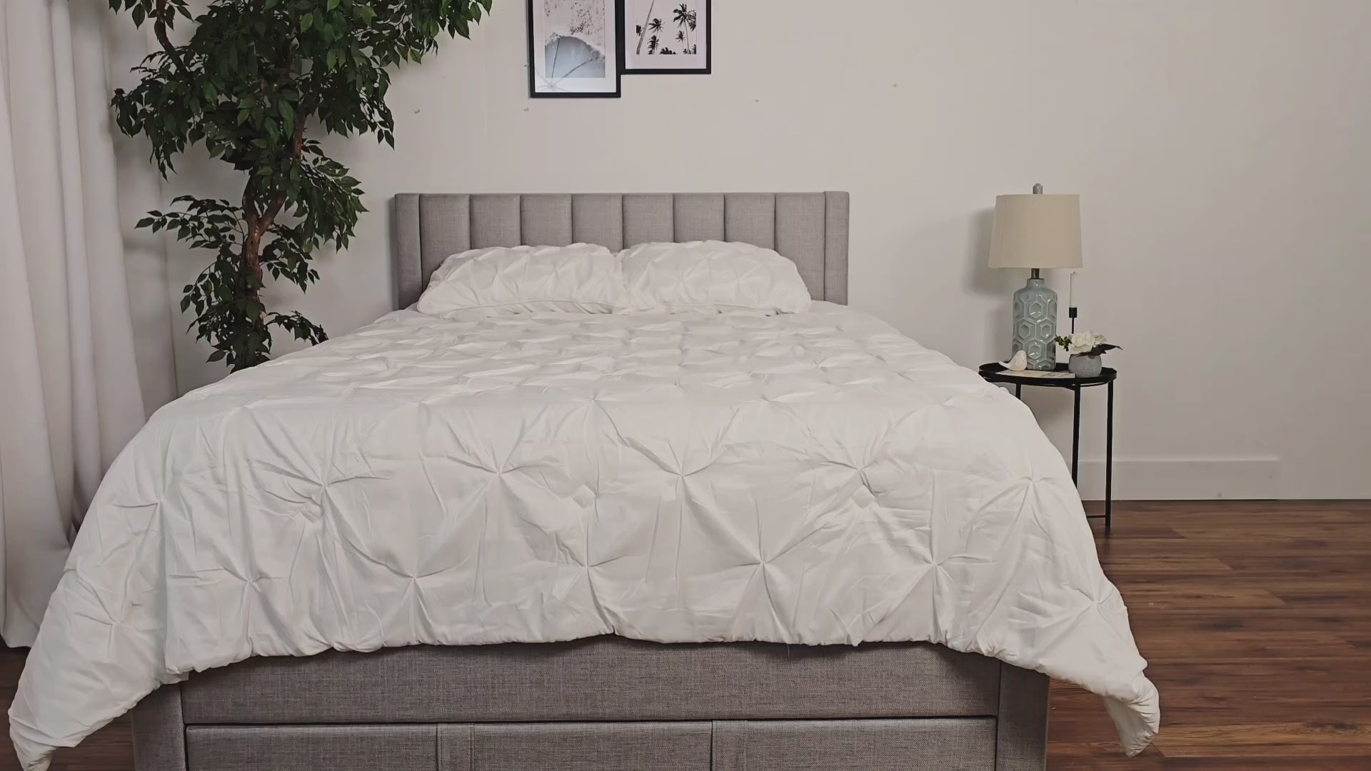 Load video: Metro Channel Tufted Beige King Bed with Storage Product Video