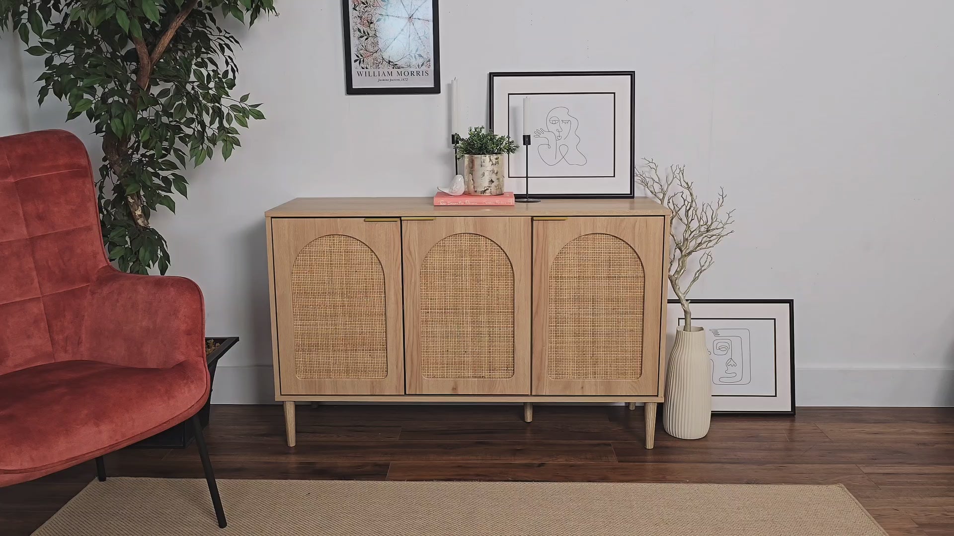 Load video: Freya Arched Rattan Sideboard Product Video