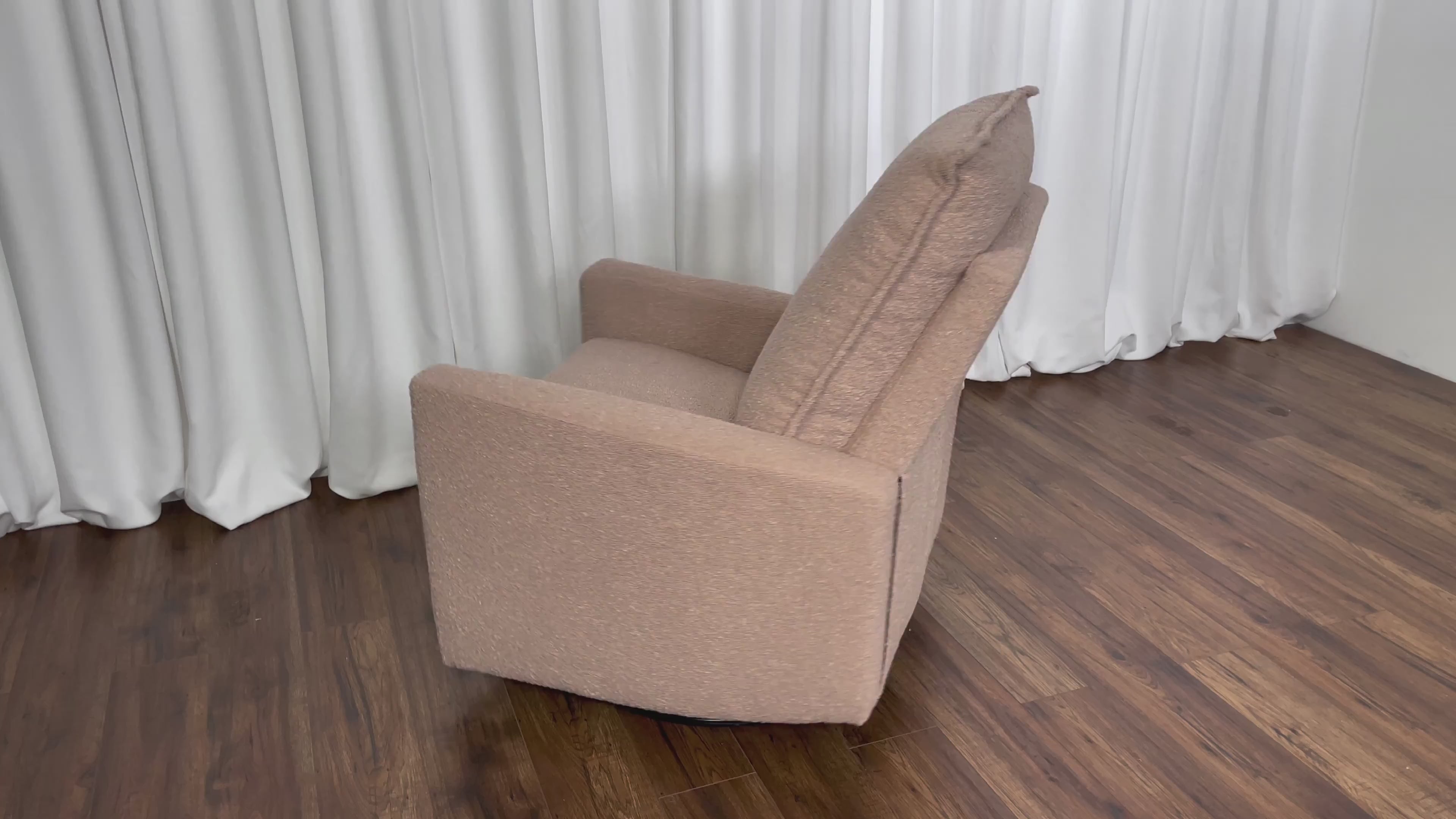 Load video: Caillie Cream Boucle Glider Recliner Chair Product Video