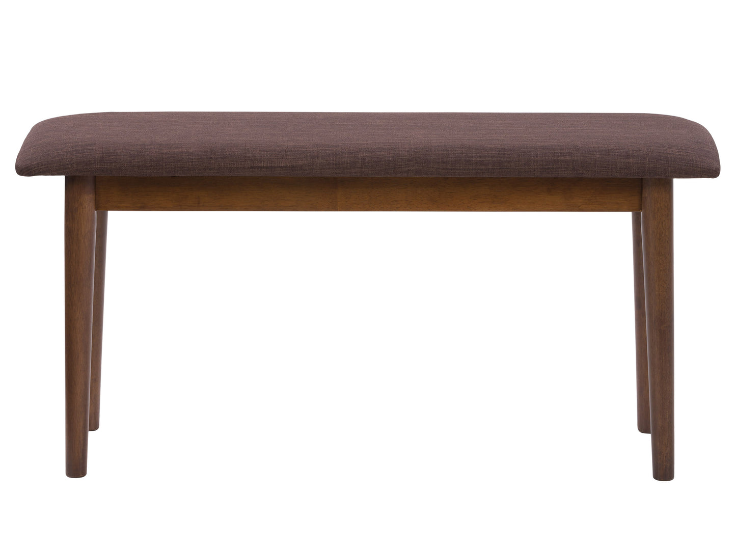 Mid-century modern dining bench with walnut wood frame and dark gray upholstered seat, featuring clean lines and tapered legs, perfect for contemporary dining spaces.