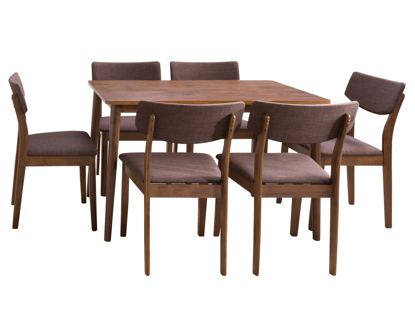 Modern dining table set for 6 with a sleek glass top, black metal legs, and six cushioned white chairs, ideal for contemporary dining rooms.