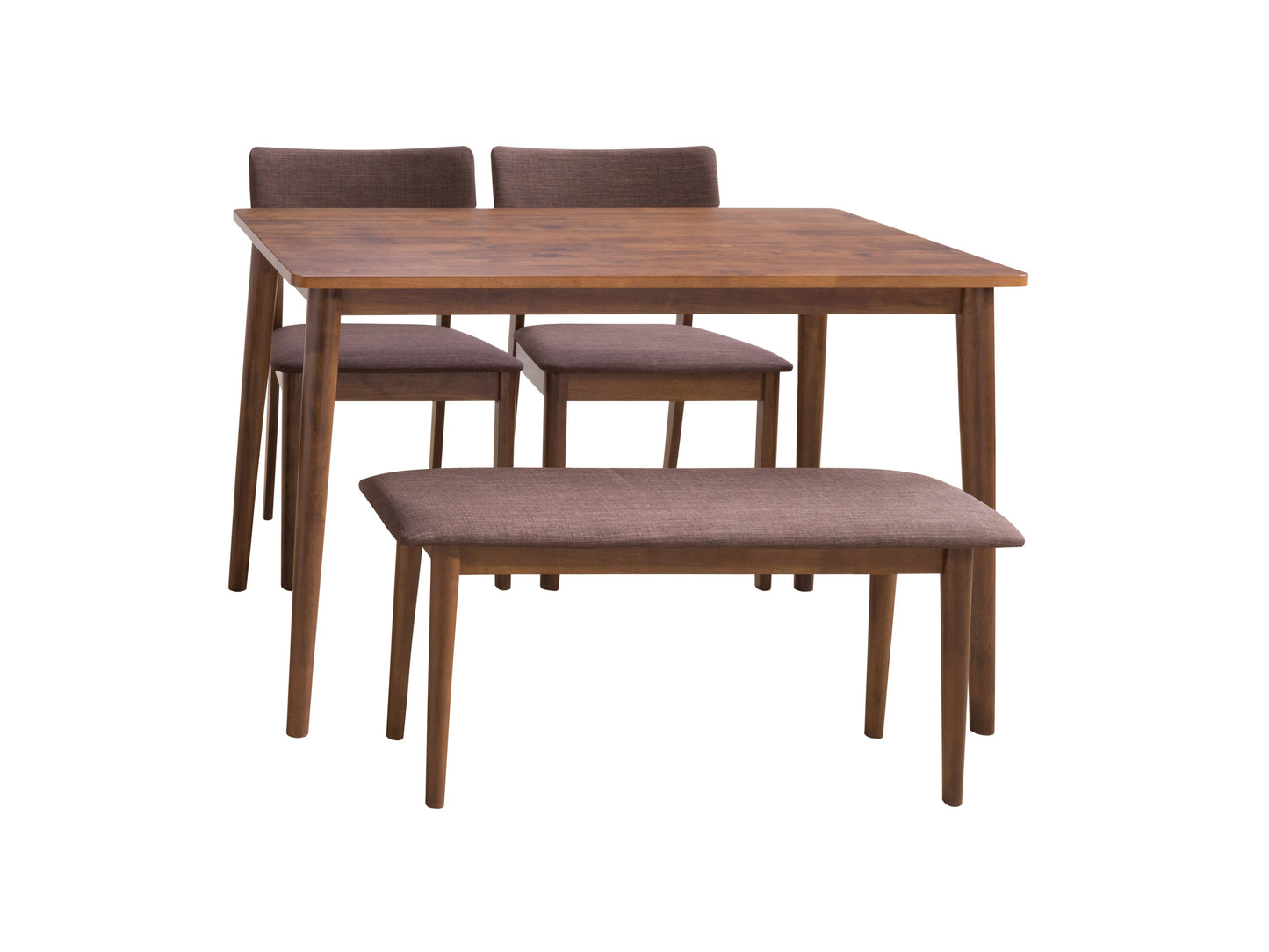 Modern 4-piece dining set with a sleek black metal frame, light wood tabletop, and cushioned beige fabric chairs, perfect for contemporary kitchens or dining rooms.