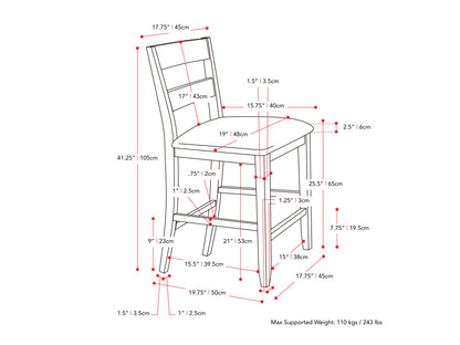 washed grey Counter Height Dining Chairs, Set of 2 Tuscany Collection measurements diagram by CorLiving#color_washed-grey