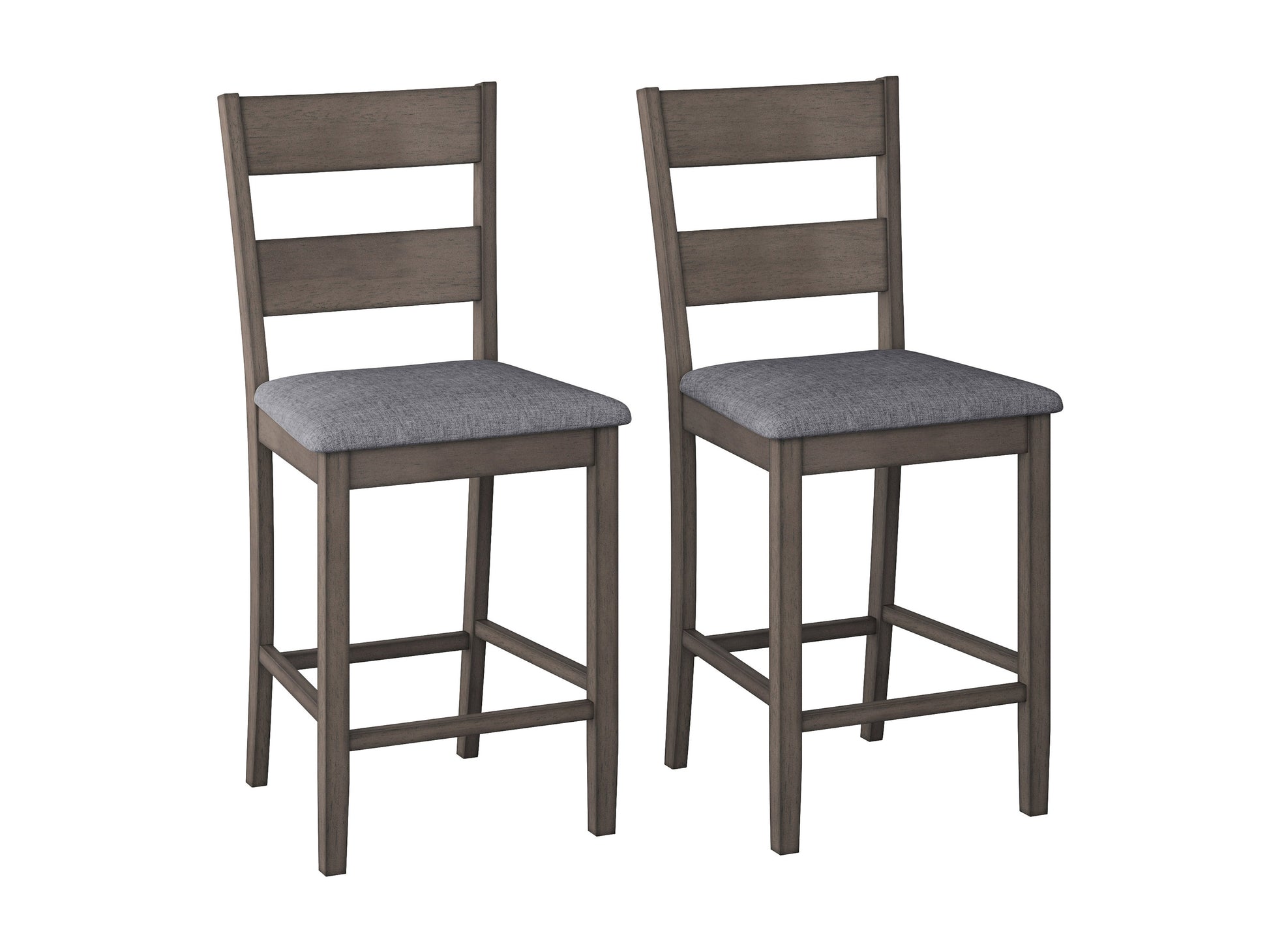 Set of 2 counter height dining chairs with black metal frames, cushioned seats in dark brown faux leather, and ergonomic backrests. Perfect for modern and industrial-style kitchens or dining areas.