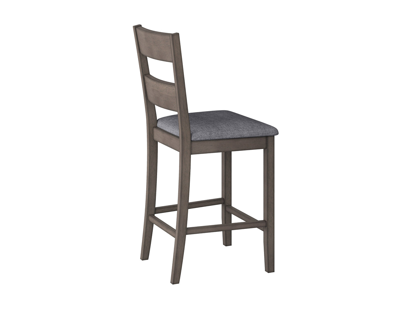 Modern counter height dining chairs, set of 2, featuring sleek black metal frames, cushioned seats with a dark grey fabric upholstery, and ergonomic backrests for comfortable dining.