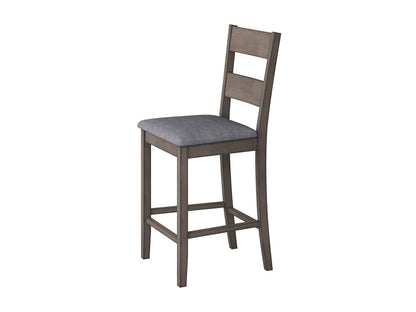 Set of 2 counter height dining chairs with black metal frame, cushioned seat and backrest in dark brown faux leather, and stylish industrial design. Ideal for modern kitchens and dining rooms.