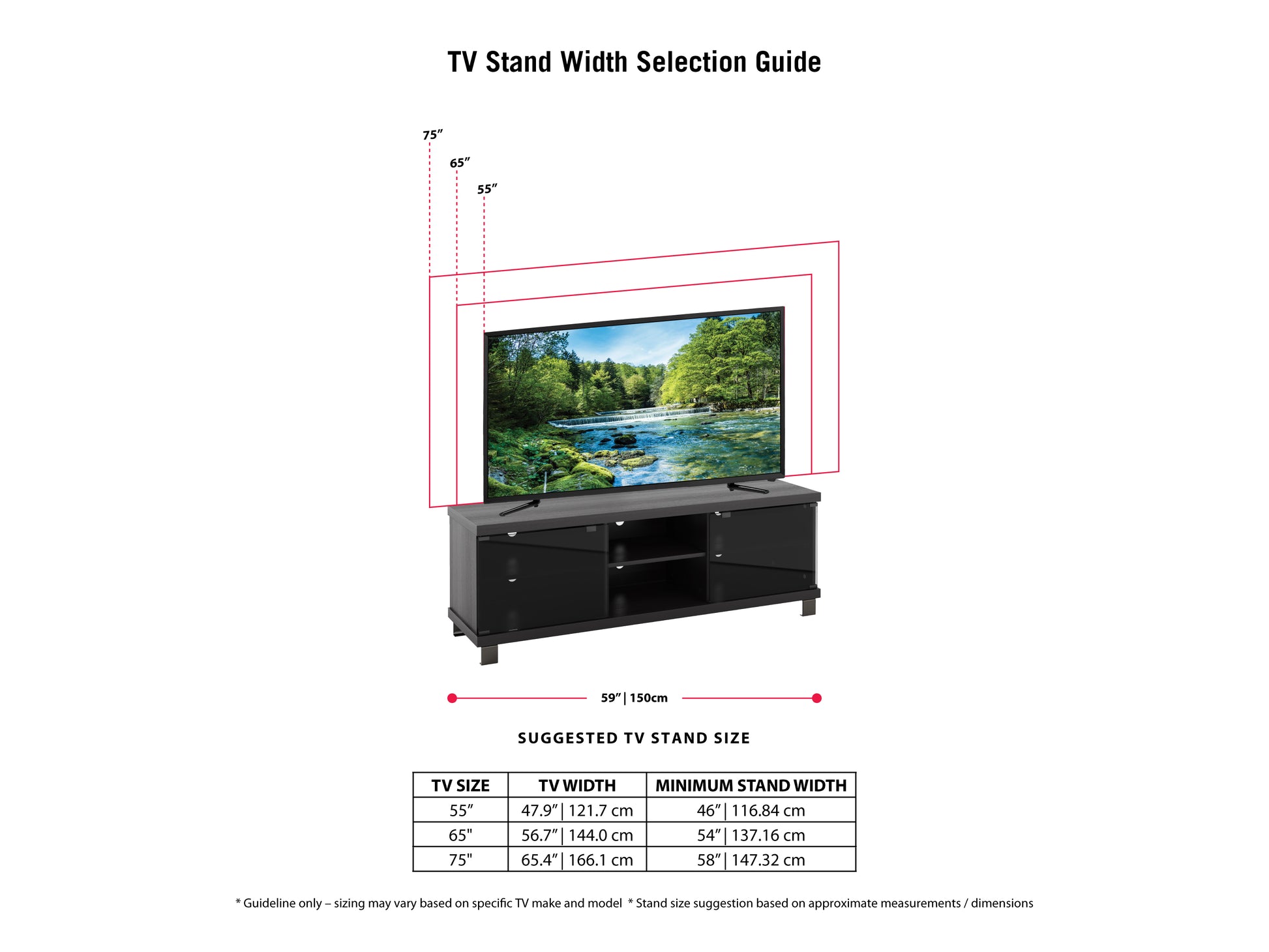 Modern TV stand for TVs up to 75 inches, featuring a sleek black finish, tempered glass shelves, and a sturdy metal frame. Ideal for contemporary living rooms, offering ample storage for media devices and accessories.