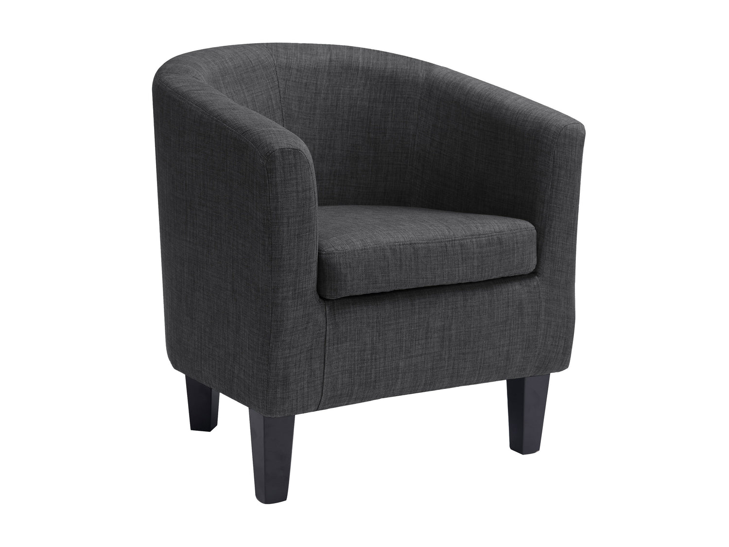 Modern barrel accent chair with plush gray velvet upholstery, curved backrest, and sleek gold metal legs. Ideal for living rooms or bedrooms, this stylish chair combines comfort and elegance for contemporary interiors.