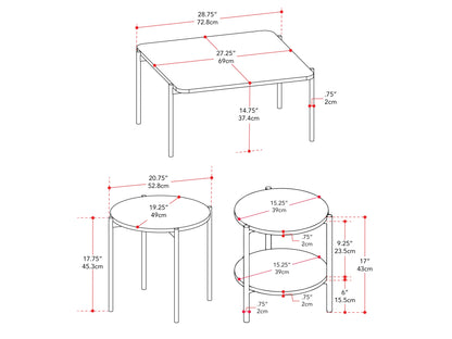 Modern 3 piece coffee table set with sleek black metal frames, tempered glass tops, and a minimalist design. Perfect for contemporary living rooms, the set includes one large and two smaller nesting tables.