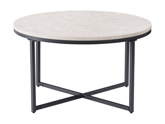 Round wood coffee table with natural finish, smooth surface, and sturdy metal legs. Perfect for modern living rooms, minimalist design, and rustic decor.