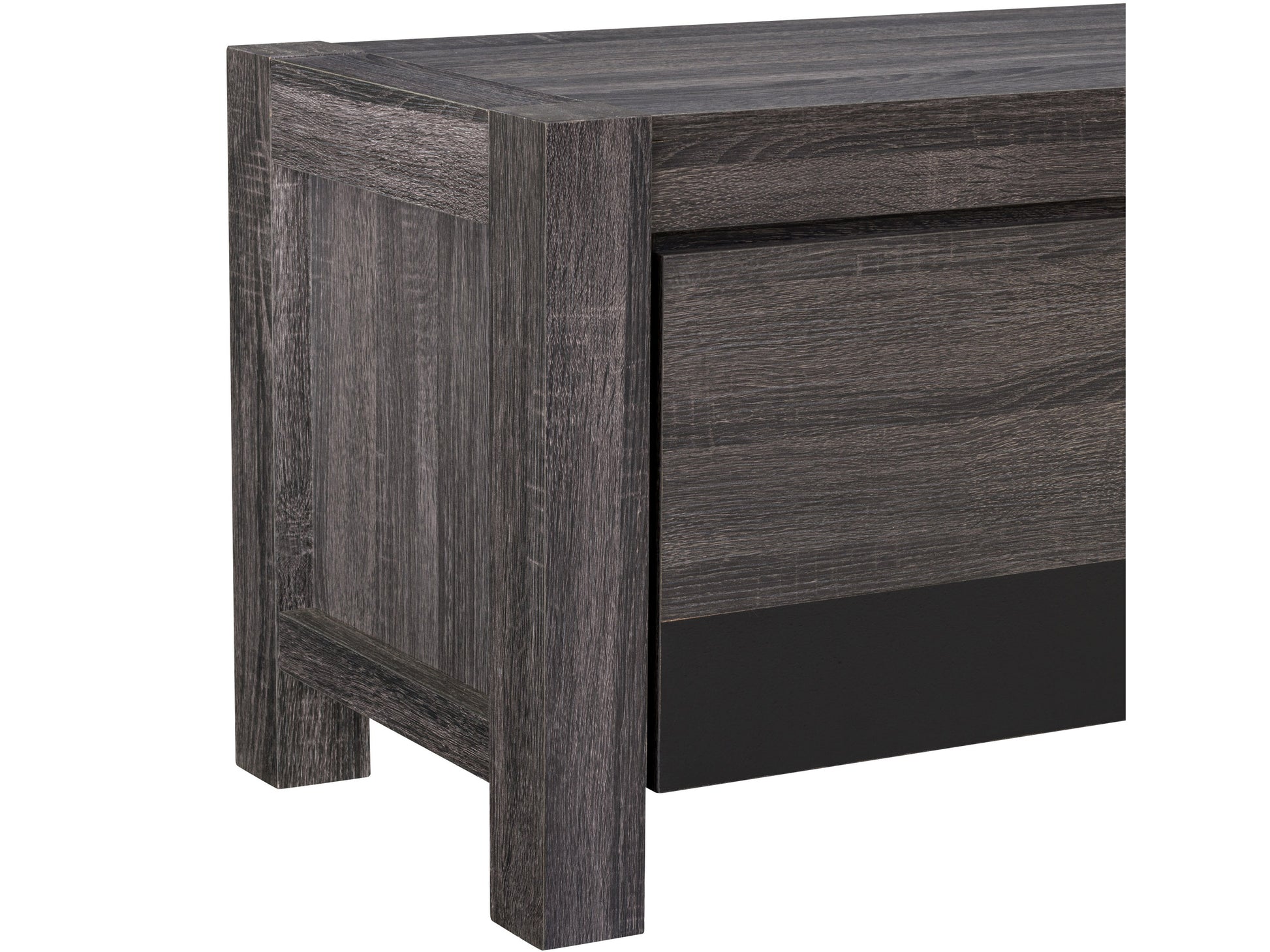 Modern TV stand with doors for TVs up to 95 inches, featuring a sleek black finish, wood grain texture, and minimalist design with ample storage space.