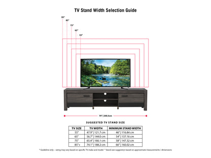 Modern TV stand for TVs up to 95 inches, featuring sleek white finish, two spacious cabinets with wooden doors, and open shelving for media devices, blending contemporary style with practical storage solutions.