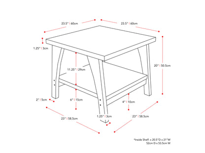 Modern square side table with walnut wood finish, sleek black metal legs, and a minimalist design. Ideal for living rooms or bedrooms, offering a stylish and functional accent piece.