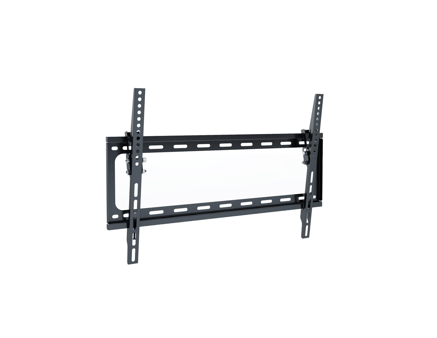 70 inch TV wall mount for 37" to 70" TVs, black metal frame with adjustable tilt and swivel, sturdy construction, easy installation, suitable for living rooms and home theaters.