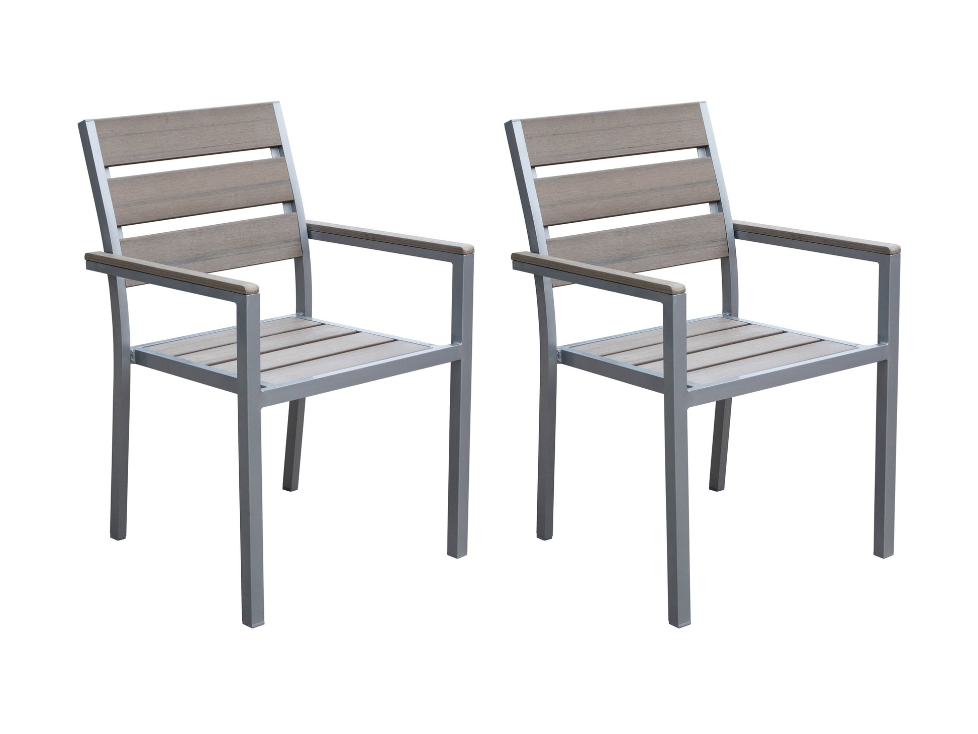 Outdoor patio dining set with seven pieces, featuring a rectangular wooden table and six cushioned chairs with beige fabric and black metal frames, perfect for alfresco dining and entertaining.