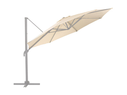 11.5ft deluxe offset patio umbrella canopy replacement in beige with UV-resistant fabric, featuring a vented top for wind resistance and durable stitching for long-lasting outdoor use.