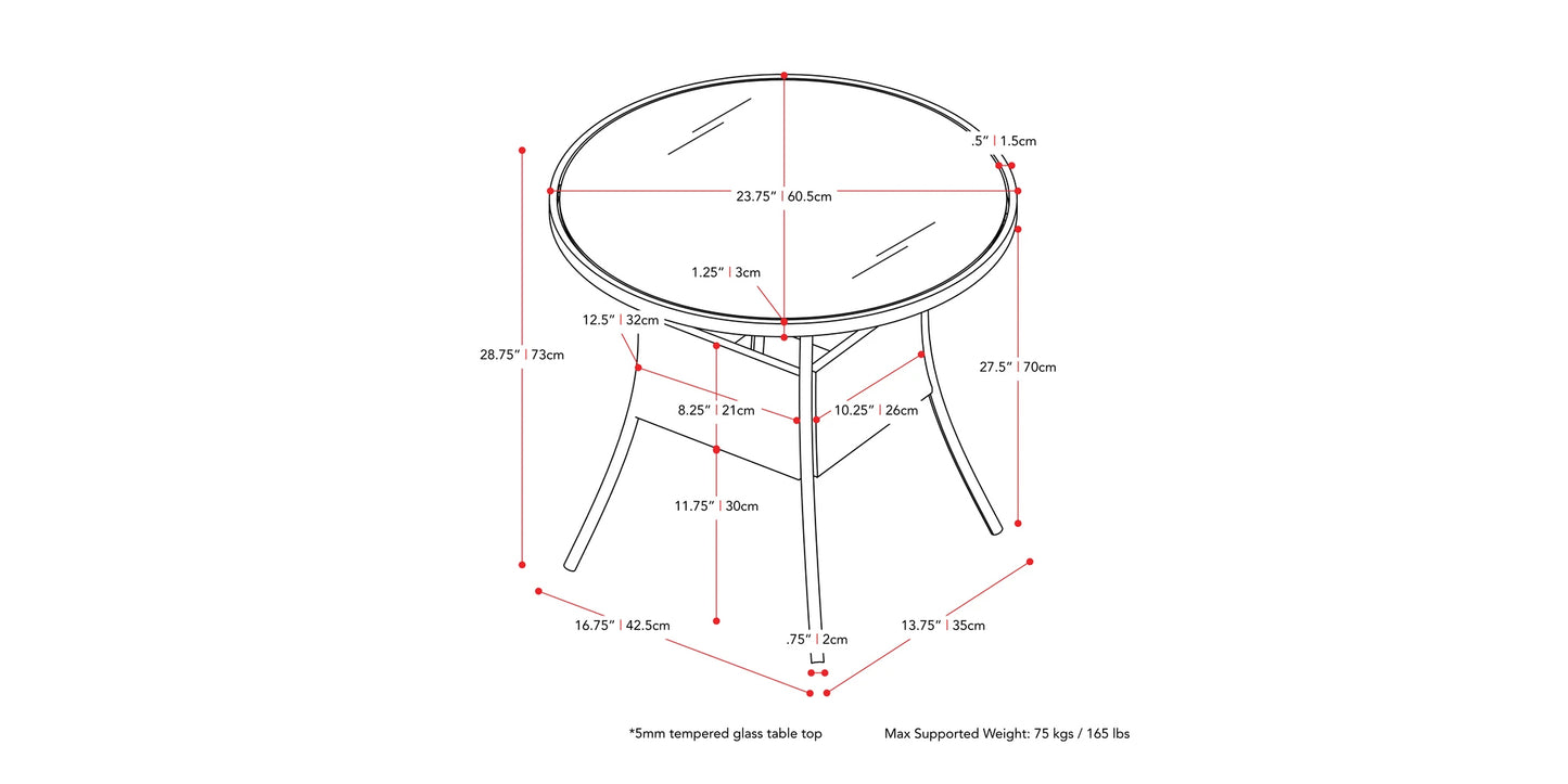 black weave Bistro Table Parksville Collection measurements diagram by CorLiving#color_textured-black-weave