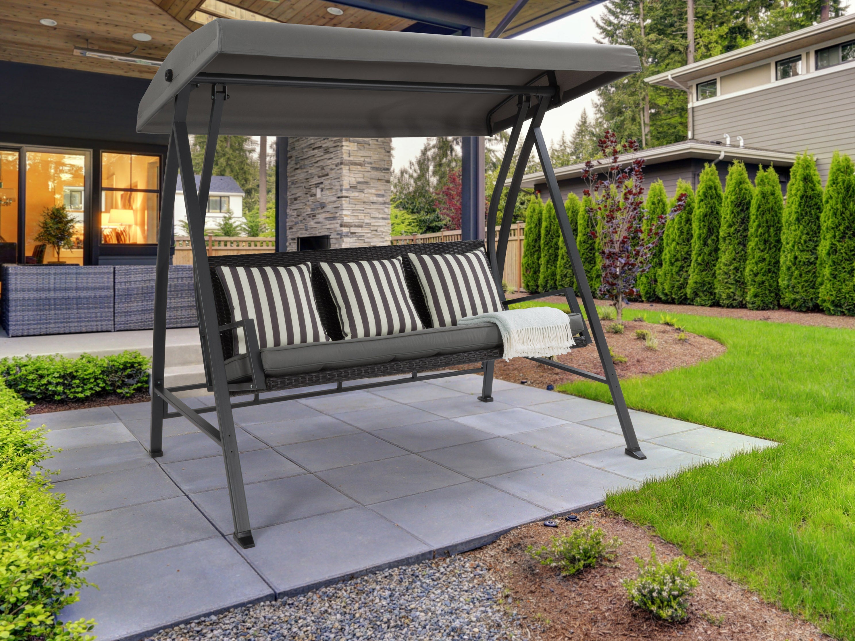 Patio Swing with Canopy 3 Seater Weatherproof CorLiving Furniture Canada