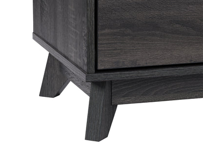 Modern TV stand for TVs up to 55 inches, featuring a sleek black finish, tempered glass shelves, and chrome accents, providing a stylish and functional addition to any living room or entertainment space.